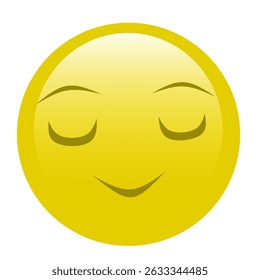 Vector illustration of a classic emoticon in yellow showing a smiling face with closed eyes, ideal for conveying feelings of peace, contentment or relaxation. Great for apps, websites, social media, o