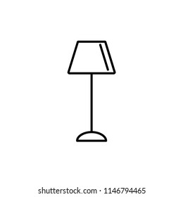 Vector illustration of classic floor lamp. Line icon of cottage torchiere. Standing light fixture. Home and office lighting. Isolated object on white background.