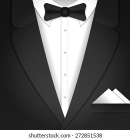 Vector illustration with classic formal male tuxedo and bow tie 