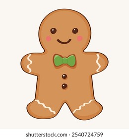 Vector illustration of a classic gingerbread man on a solid background. Featuring festive details, this cheerful design is ideal for holiday decor, seasonal cards, and digital projects.