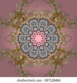 Vector illustration. Classic vector golden pattern. Classic vintage background. Pattern on pink background with golden elements. Traditional orient ornament.