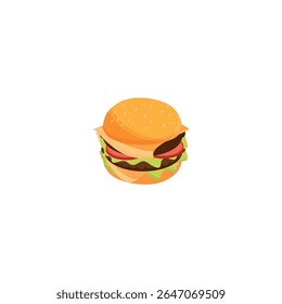 

Vector illustration of a classic hamburger with lettuce, tomato, cheese, and beef patty. Clean and colorful design on white background. Ideal for menus, food apps, and fast food-related content.

