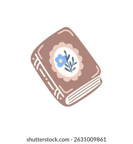 Vector illustration of a classic hardcover book with bookmark. Ideal for sticker pack for education, literature, and study-related designs or library visuals