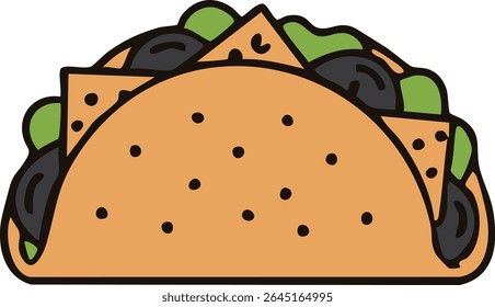 Vector illustration of a classic hard-shell taco, a flat outline icon representing Mexican cuisine, street food, and fast food restaurants.