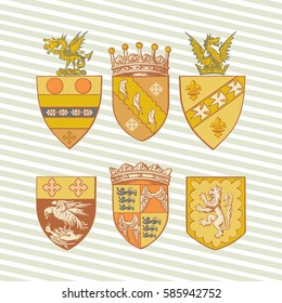 Vector illustration of classic heraldic design with coat of arms and knight helmet 4