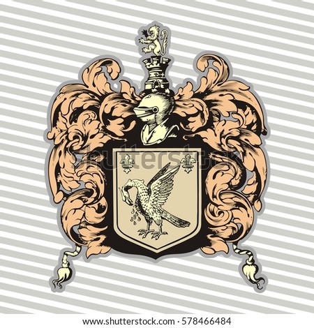 Vector illustration of classic heraldic design with coat of arms and knight helmet set2