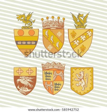 Vector illustration of classic heraldic design with coat of arms and knight helmet 4
