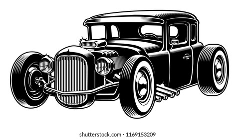 Vector illustration of classic hot rod, isolated on the white background. 