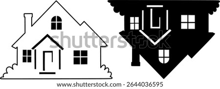Vector illustration of a classic house and an inverted house silhouette. Perfect for conceptual design, real estate branding, renovation, and creative artwork.