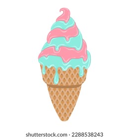 A vector illustration of a classic ice cream cone, with a scoop of ice cream in a waffle cone. Vector illustration