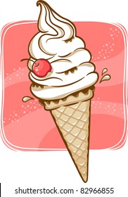 vector illustration of classic ice cream in waffle