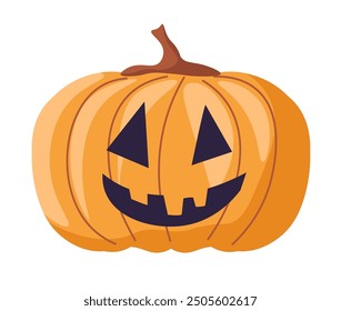 Vector illustration of a classic jack-o-lantern pumpkin with a carved smile, isolated on a white background. Perfect for Halloween decorations, cards, or party invitations.