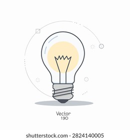 Vector illustration of a classic light bulb with bright glowing filament