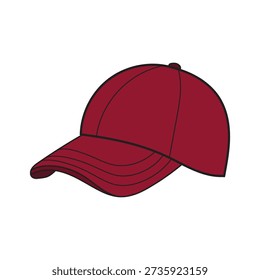 Vector illustration of a classic maroon baseball cap, a versatile and comfortable headwear accessory perfect for casual wear, outdoor activities, or sports events