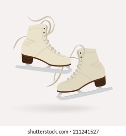 Vector illustration of classic milk white ice skates for ladies | Pair of ice skates isolated