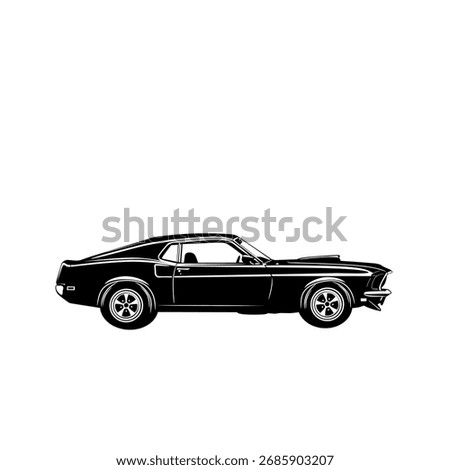 Vector illustration of a classic muscle car in side view, detailed design perfect for automotive, retro vehicle, vintage transport, and car culture themes
