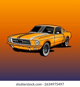 Vector illustration of a classic orange muscle car in retro style. Perfect for automotive t-shirt designs, posters, vintage car events, garage logos, and merchandise.