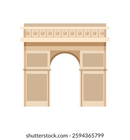 Vector illustration of a classic Parisian arc-shaped monument in beige tones, isolated on a white background.