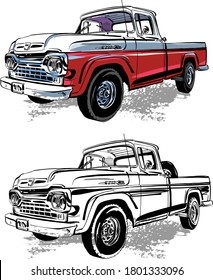 the vector illustration of the classic pickup car