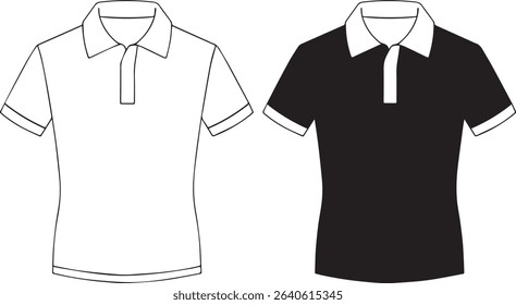 Vector Illustration of a Classic Polo Shirt Icon – Black and White Outline Style