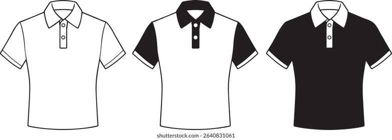 Vector Illustration of a Classic Polo Shirt Icons Black and White Outline Style