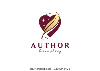 Vector illustration of classic quill with love concept for writer lovers logo design