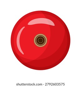 Vector illustration of a classic red round fire alarm bell. Flat isolated cartoon object for emergency warning and safety alert systems.