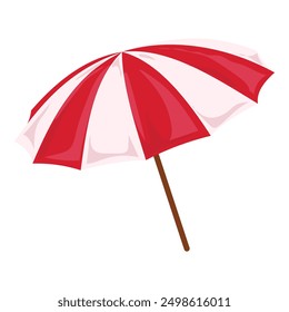 Vector illustration of a classic red and white striped beach umbrella on a white background