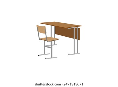 Ilustración vectorial de un pupitre y una silla de escuela clásica