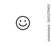 Vector illustration of a classic smiley face. A black line drawing of a simple, universally recognized symbol of happiness and positivity, centered on white background.