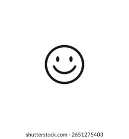 Ilustração vetorial de um rosto sorridente clássico. Um desenho em linha preta de um símbolo de felicidade e positividade simples e universalmente reconhecido, centrado no fundo branco.