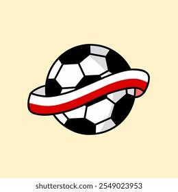 Ilustração vetorial de uma bola de futebol clássica envolvida em uma fita de bandeira da Polônia, simbolizando o orgulho nacional e o entusiasmo esportivo. Perfeito para qualquer evento com tema de futebol.