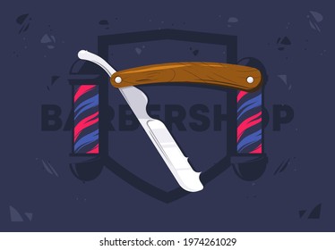 Vector illustration of a classic straight razor for shaving, a barbershop haircut tool