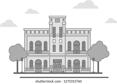 Vector illustration of classic style two-storey house with columns