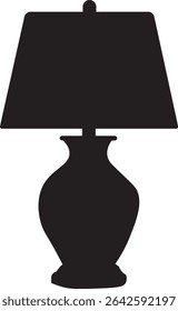 Vector illustration of a classic table lamp with a simple design.  The lamp is black and isolated on a white background, making it ideal for various design projects.  Perfect for web or print.