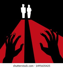 Vector illustration. Classic terror illustration with hands and silhouettes.