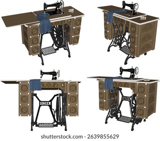 vector illustration of a classic traditional old sewing machine design that moves using the foot