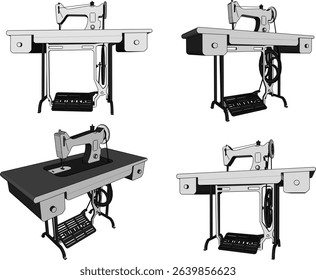 vector illustration of a classic traditional old sewing machine design that moves using the foot