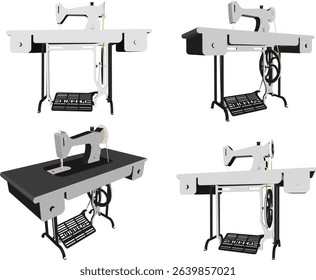 vector illustration of a classic traditional old sewing machine design that moves using the foot 