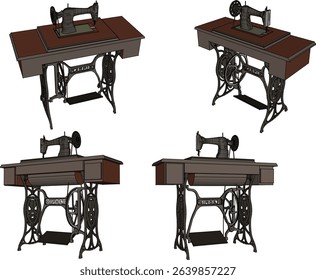 vector illustration of a classic traditional old sewing machine design that moves using the foot