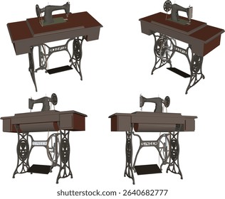 vector illustration of a classic traditional old sewing machine design that moves using the foot