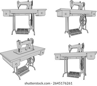vector illustration of a classic traditional old sewing machine design that moves using the foot