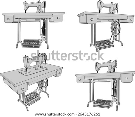 vector illustration of a classic traditional old sewing machine design that moves using the foot