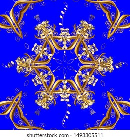 Vector illustration. Classic vintage background. Traditional orient ornament. Seamless pattern on brown and blue colors with golden elements. Seamless classic vector golden pattern.