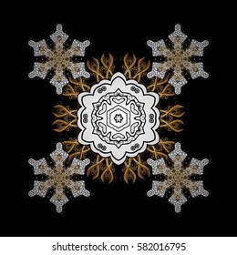 Vector illustration. Classic vintage background. On black background with golden elements. Classic vector golden pattern. Traditional orient ornament.