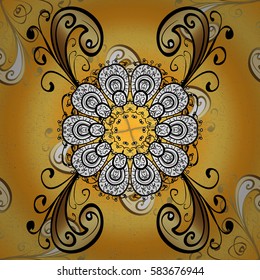 Vector illustration. Classic vintage background. Traditional orient ornament. On yellow background with golden elements. Classic vector golden pattern.