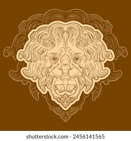 vector illustration of a classic vintage lion with a contour, an architectural element drawn by hand with a line