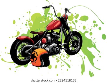 vector illustration of Classic vintage motorcycle and helmet