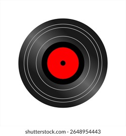 Vector illustration of a classic vinyl record with clean circular grooves and a red center label, perfect for music and retro-themed designs.