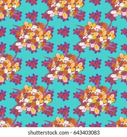 Vector illustration. Classic wallpaper seamless vintage flower pattern background in pink and yellow colors. Many cute flowers.